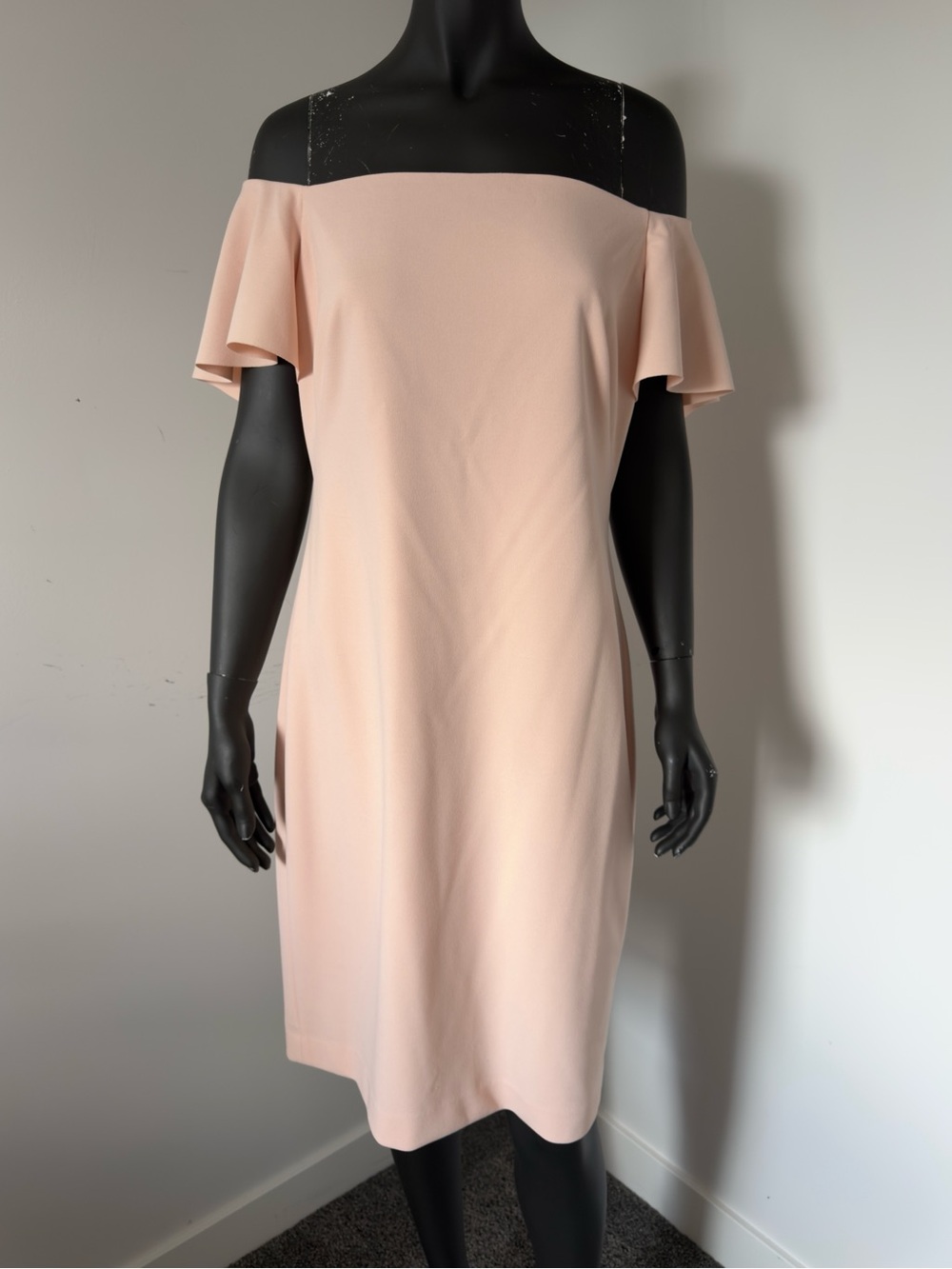 448. Lauren Ralph Lauren Blush Pink Off Shoulder Cape Sheath Dress Size 14
